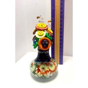 Handmade Vintage Button Flower Bouquets in hand painted Salt and Pepper Shakers